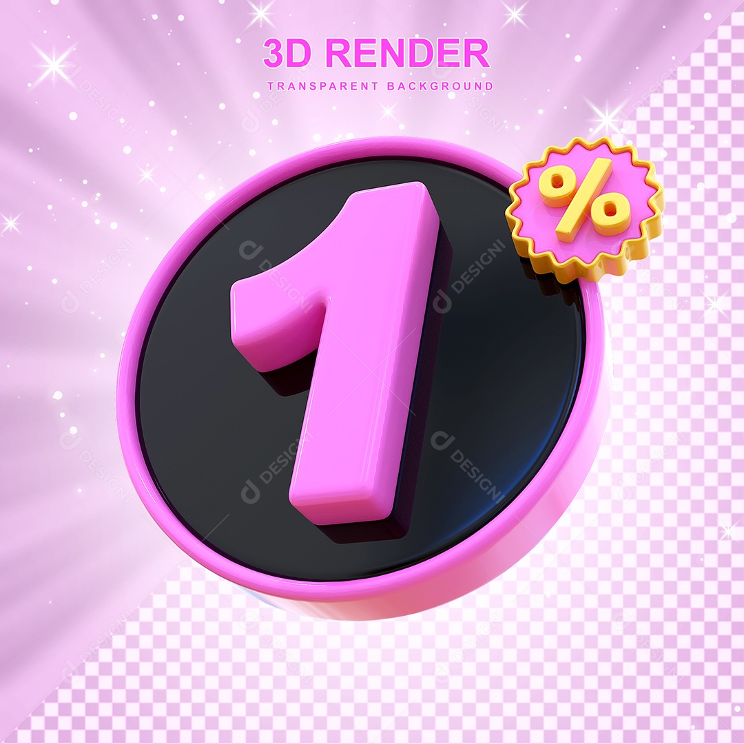 Desconto de 1% Elemento 3D Rosa e Preto para Composição PSD