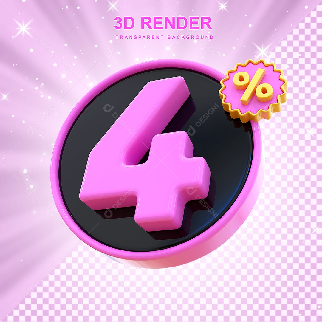 Desconto de 4% Elemento 3D Rosa e Preto para Composição PSD