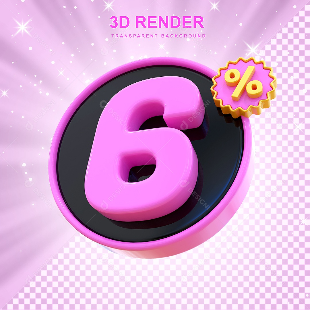 Desconto de 6% Elemento 3D Rosa e Preto para Composição PSD