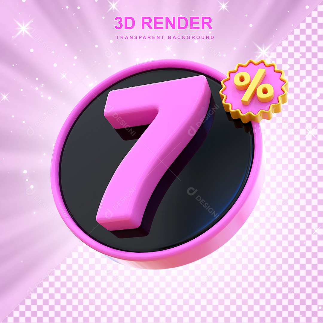 Desconto de 7% Elemento 3D Rosa e Preto para Composição PSD