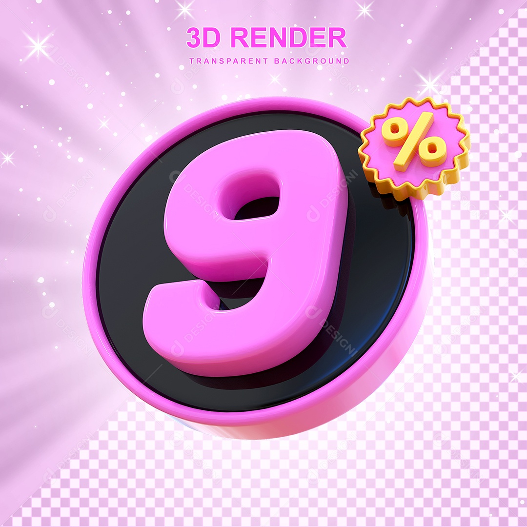 Desconto de 9% Elemento 3D Rosa e Preto para Composição PSD