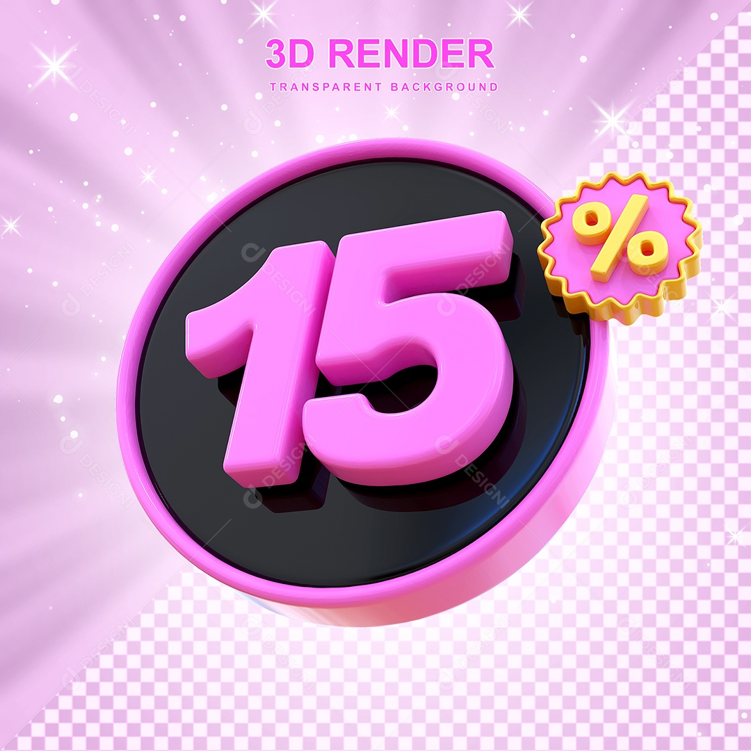 Desconto de 15% Elemento 3D Rosa e Preto para Composição PSD