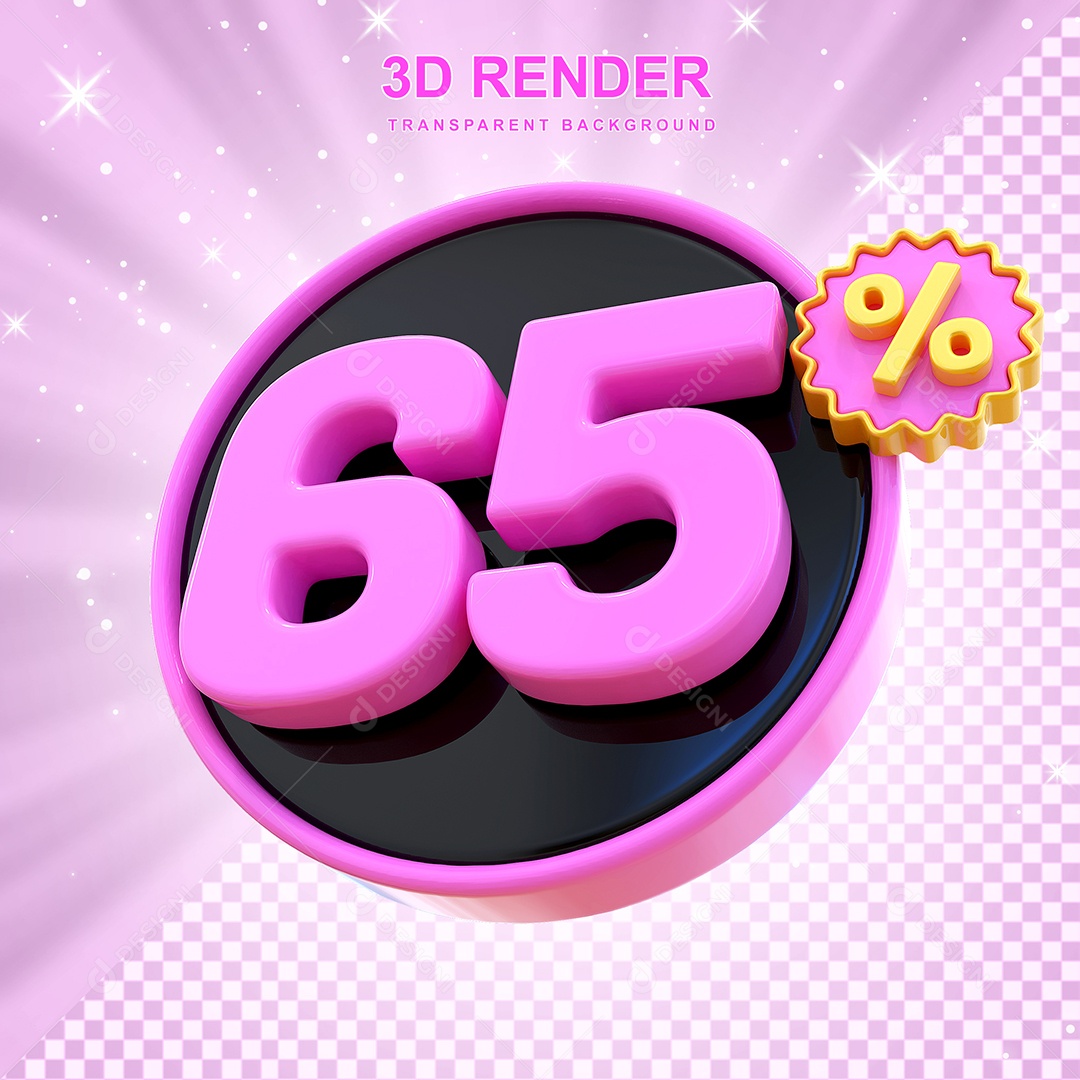 Desconto de 65% Elemento 3D Rosa e Preto para Composição PSD