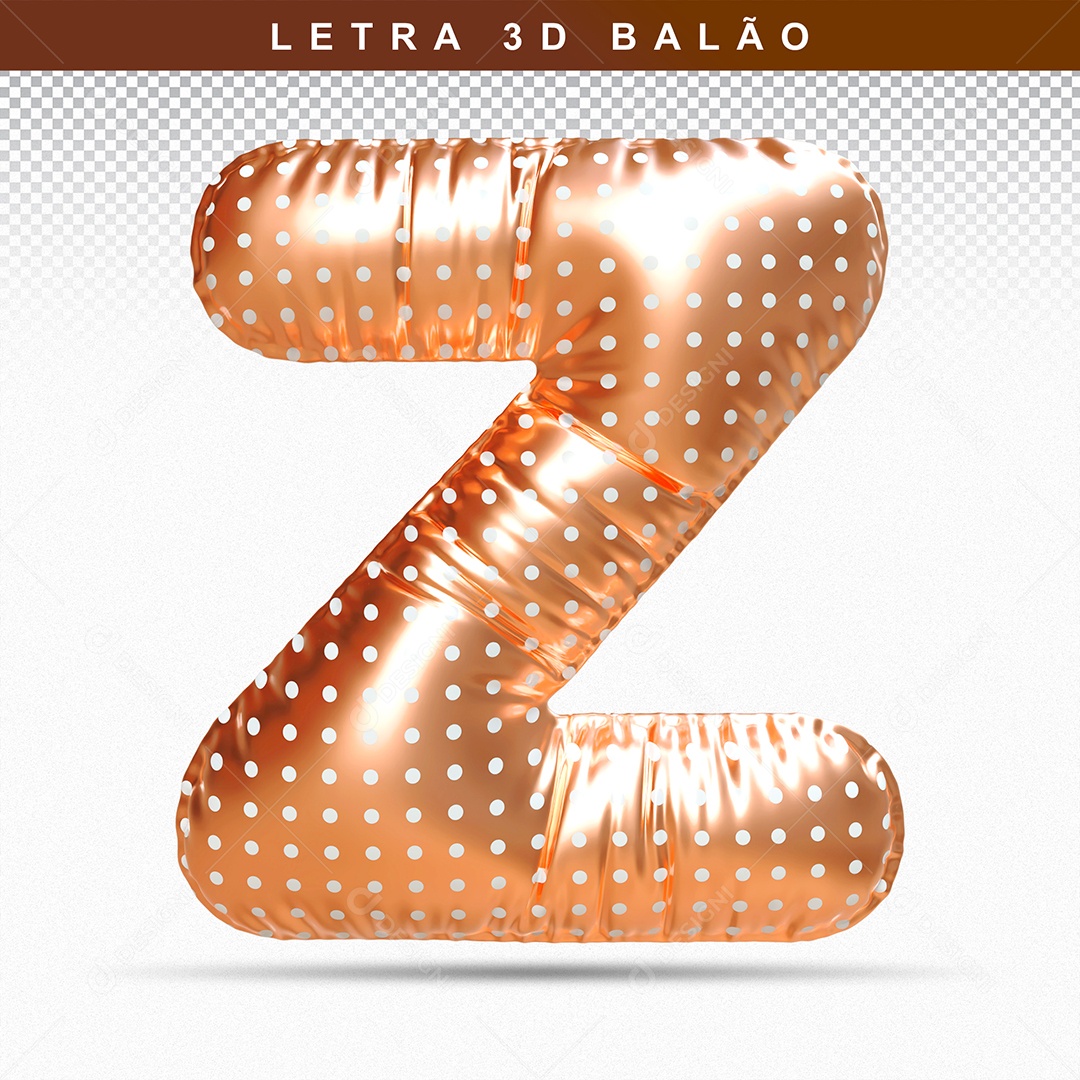 Balão de Letra Z Maiúscula Elemento 3D Dourado para Composição PSD