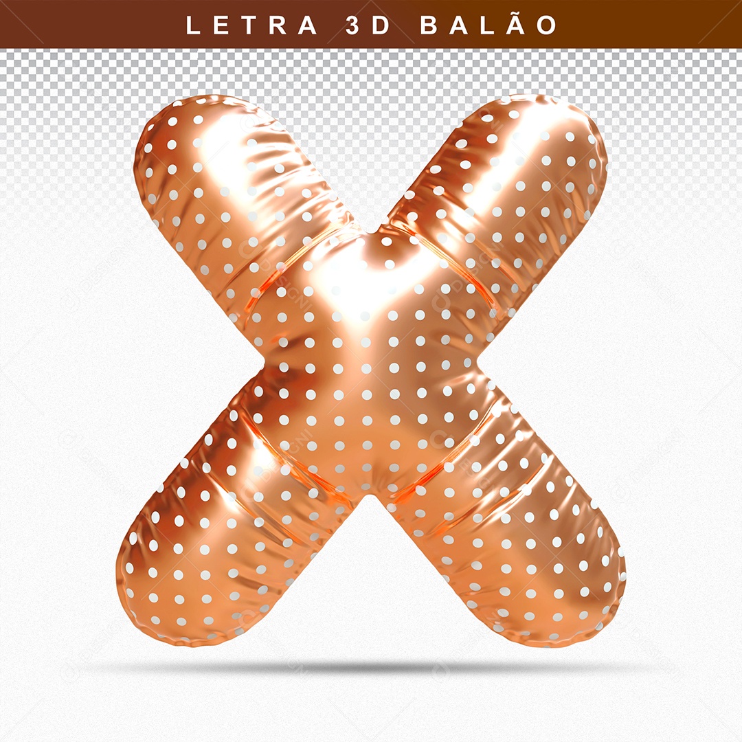 Balão de Letra X Maiúscula Elemento 3D Dourado para Composição PSD