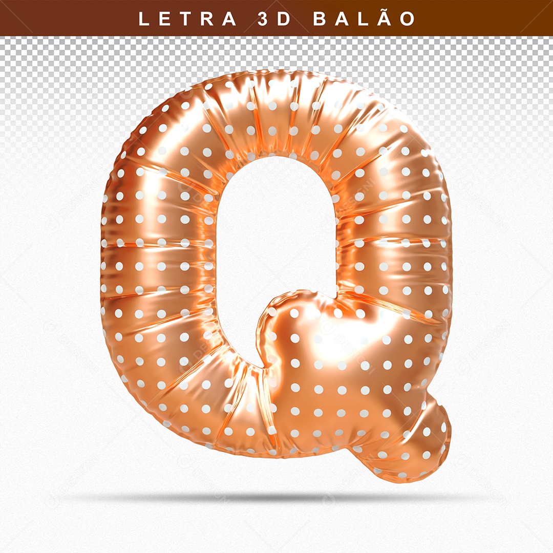 Balão de Letra Q Maiúscula Elemento 3D Dourado para Composição PSD