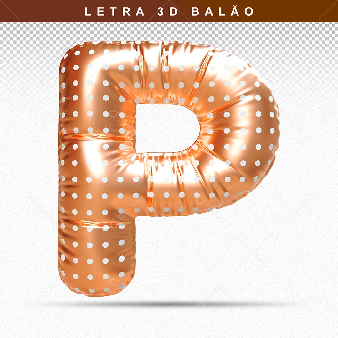 Balão de Letra P Maiúscula Elemento 3D Dourado para Composição PSD