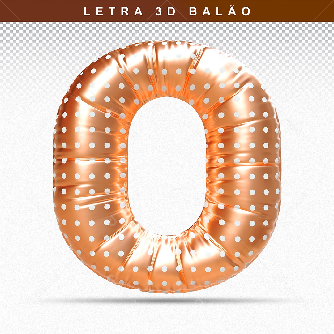 Balão de Letra O Maiúscula Elemento 3D Dourado para Composição PSD