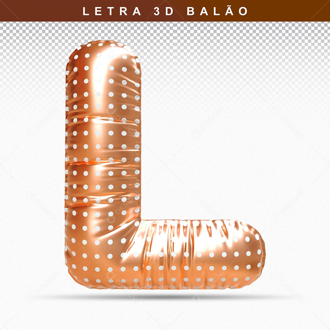 Balão de Letra L Maiúscula Elemento 3D Dourado para Composição PSD