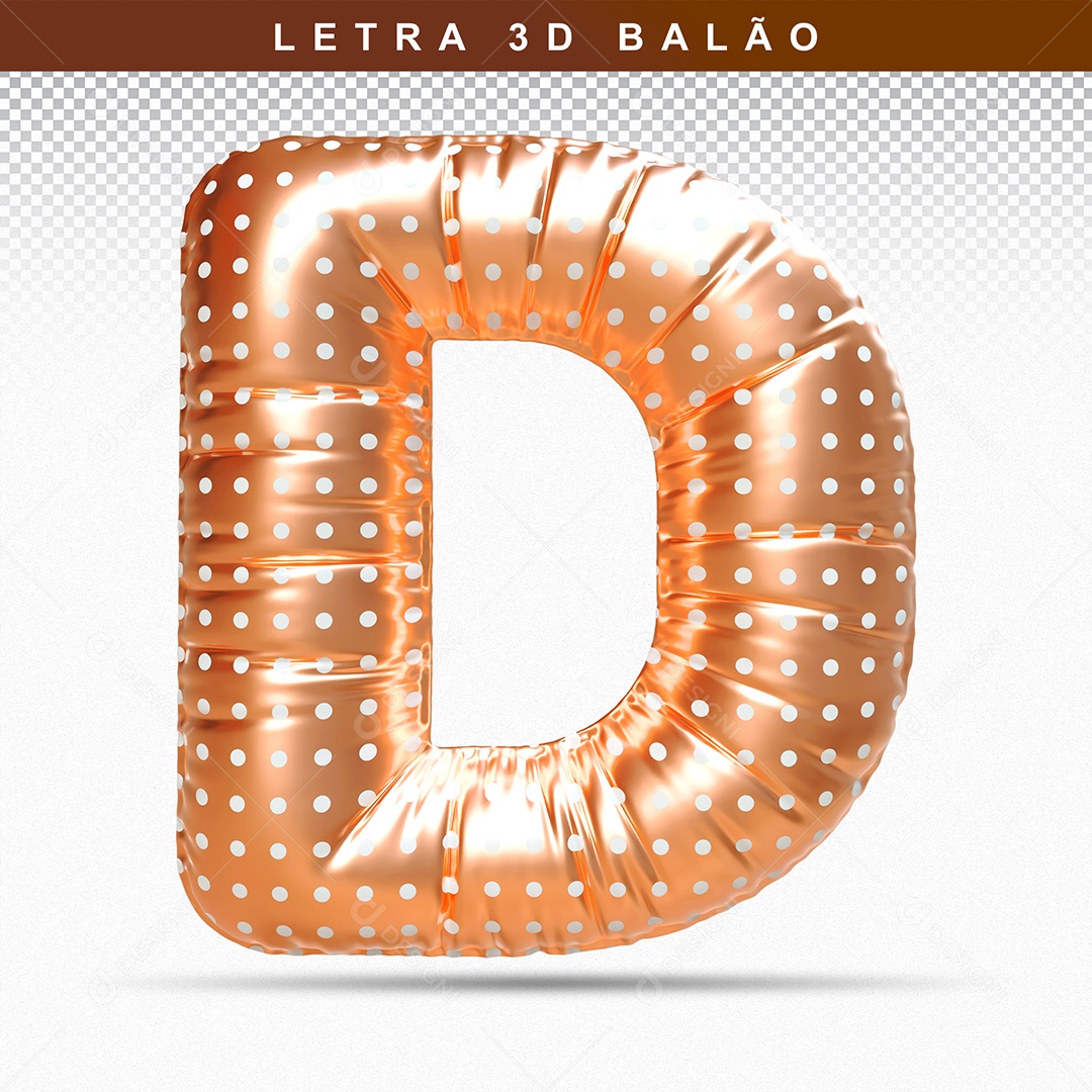 Letra Balloon D Maiúscula Golden 3D Element for PSD Composition