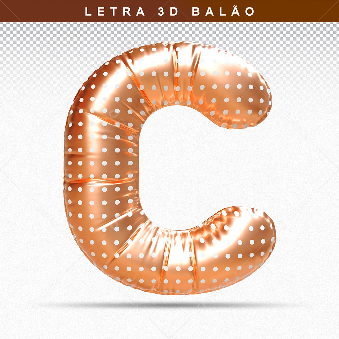 Balão de Letra C Maiúscula Elemento 3D Dourado para Composição PSD
