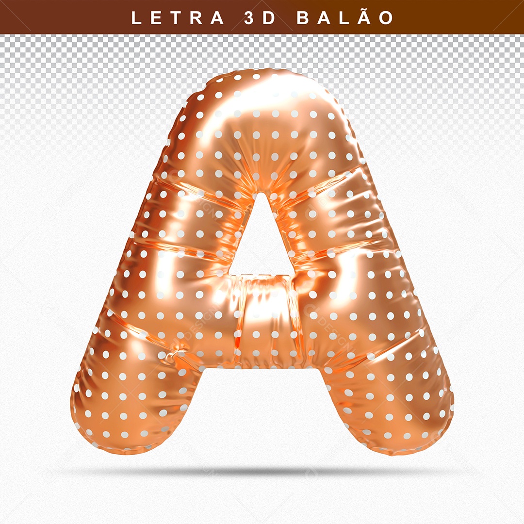 Balão de Letra A Maiúscula Elemento 3D Dourado para Composição PSD