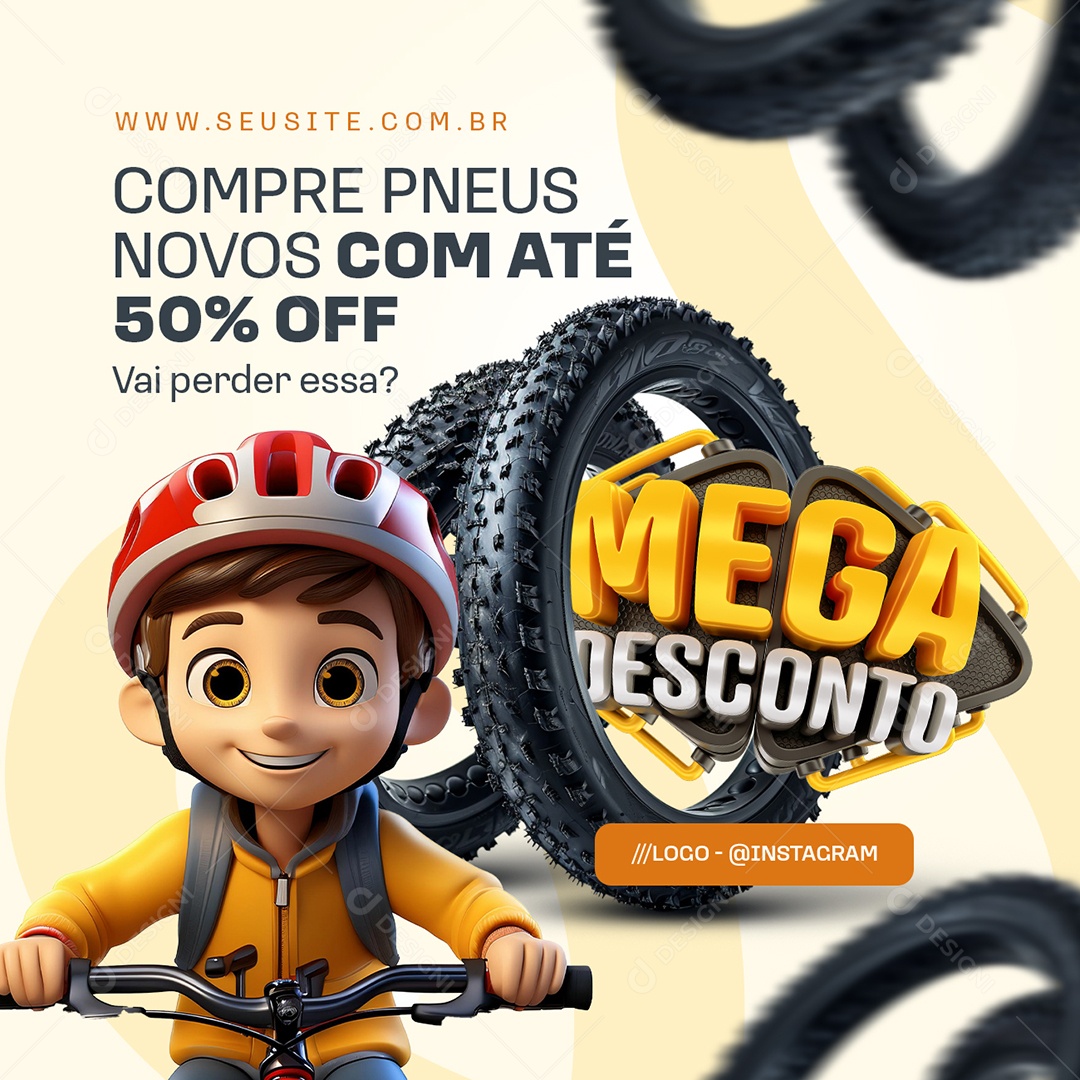 Mega Desconto Loja de Bicicleta Pneus Social Media PSD Editável