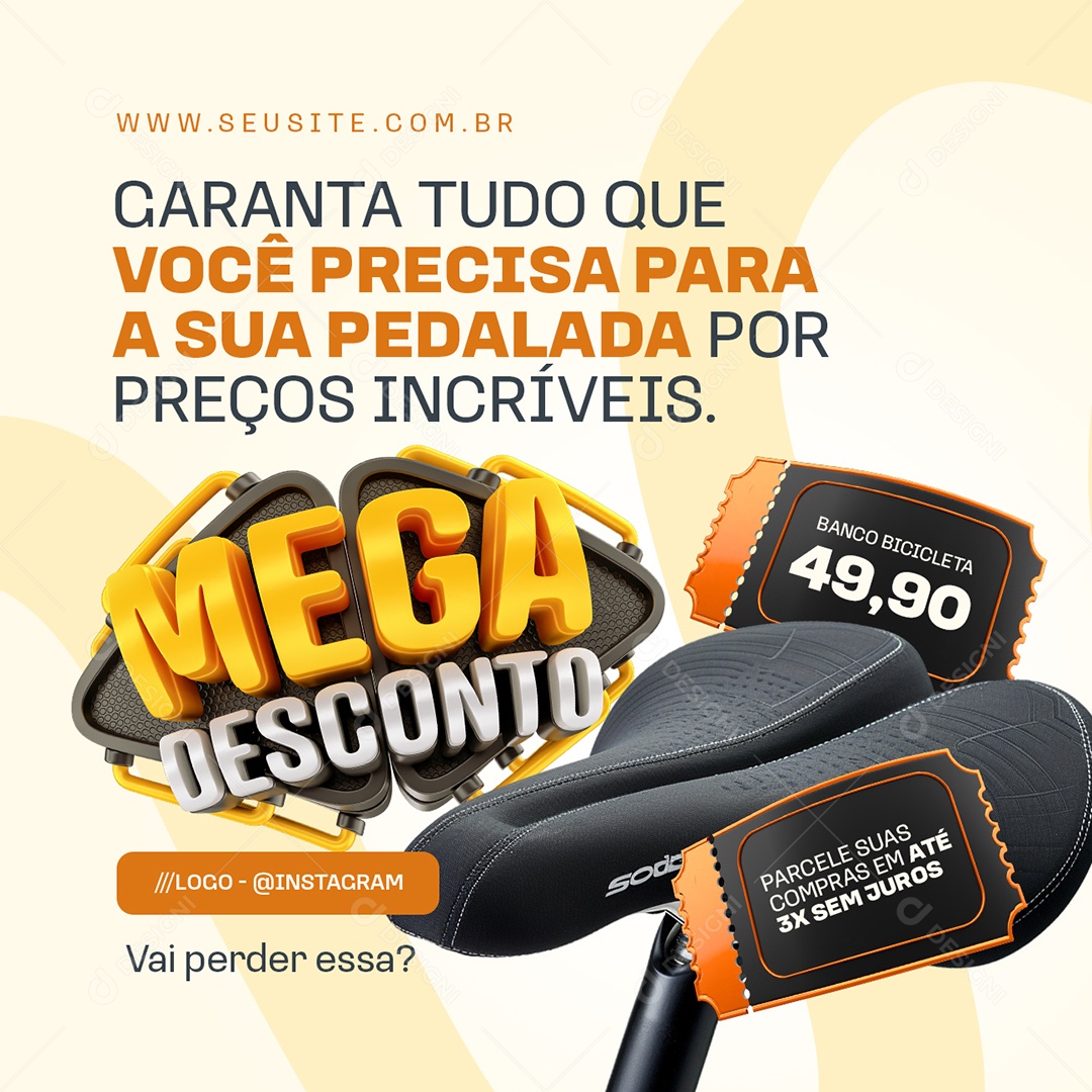Mega Desconto Loja de Bicicleta Banco Parcele Social Media PSD Editável