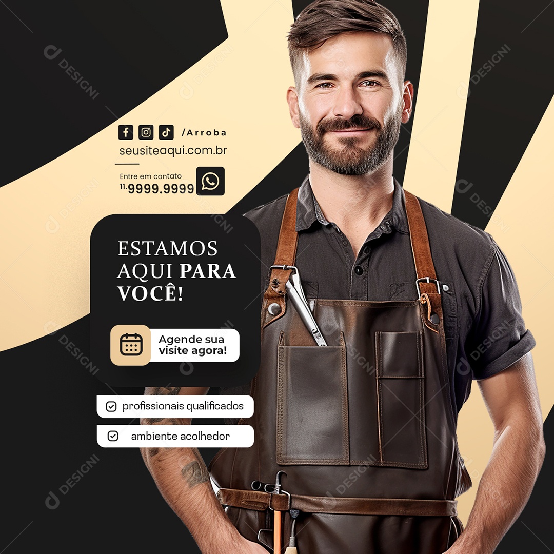 Salão de Beleza Estamos Aqui para Você Social Media PSD Editável