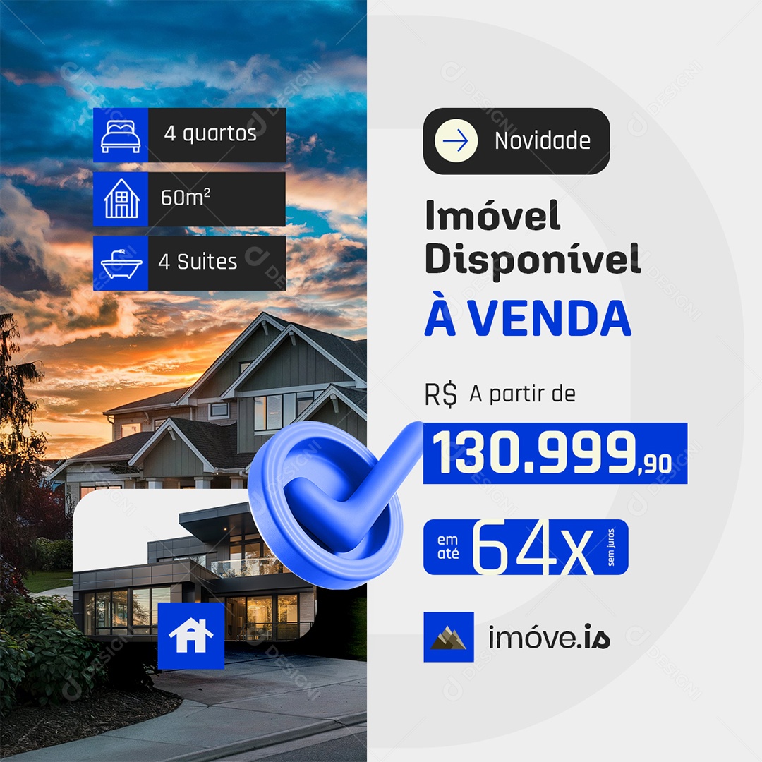 Imóveis Novidade Imóvel Disponível à Venda Social Media PSD Editável