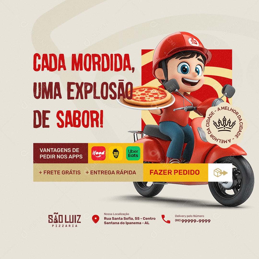 Pizzaria Cada Mordida uma Explosão de Sabor Social Media PSD Editável