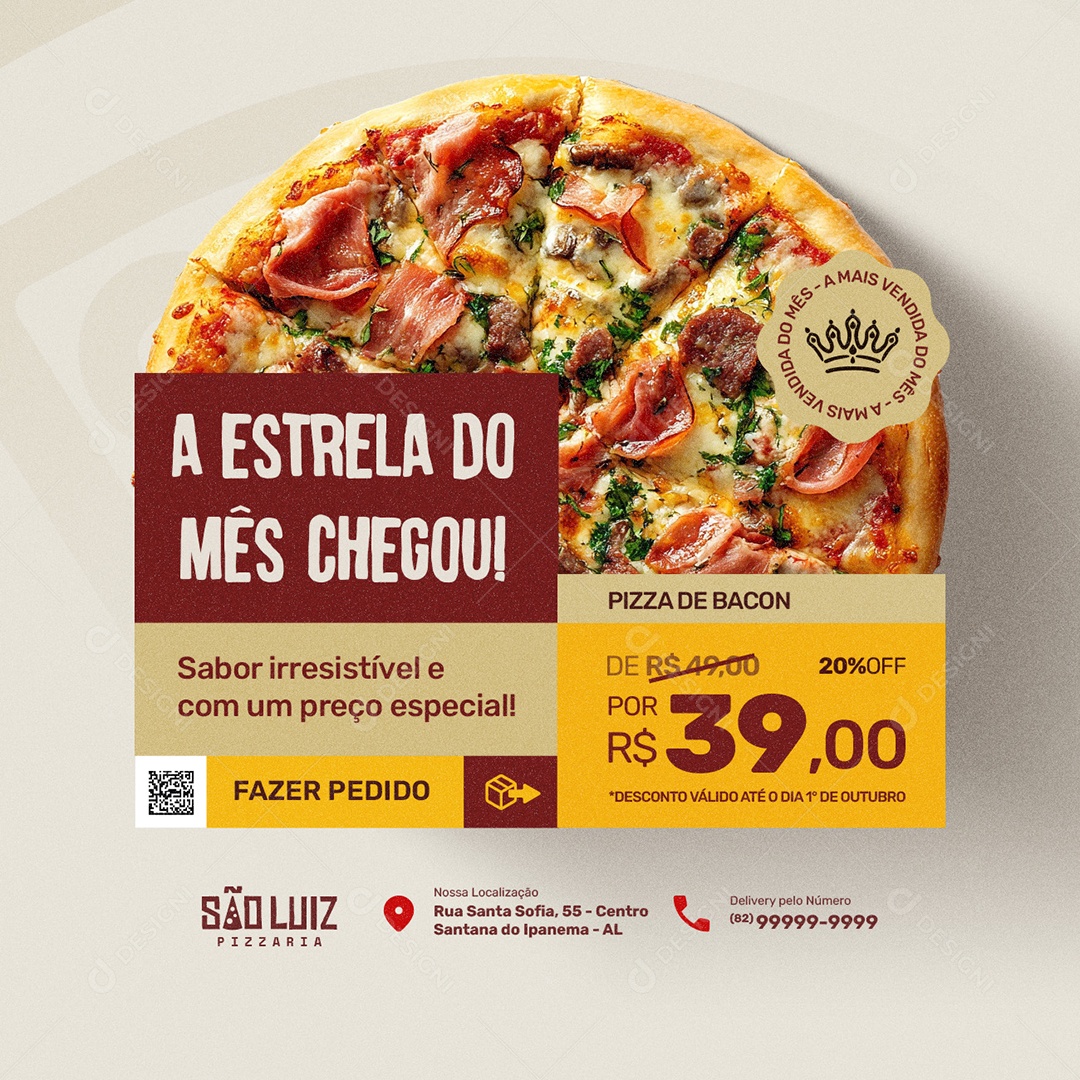 Pizzaria A Estrela do Mês Chegou Social Media PSD Editável