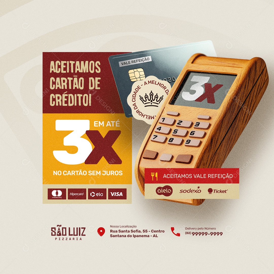 Pizzaria Aceitamos Vale Refeição Social Media PSD Editável