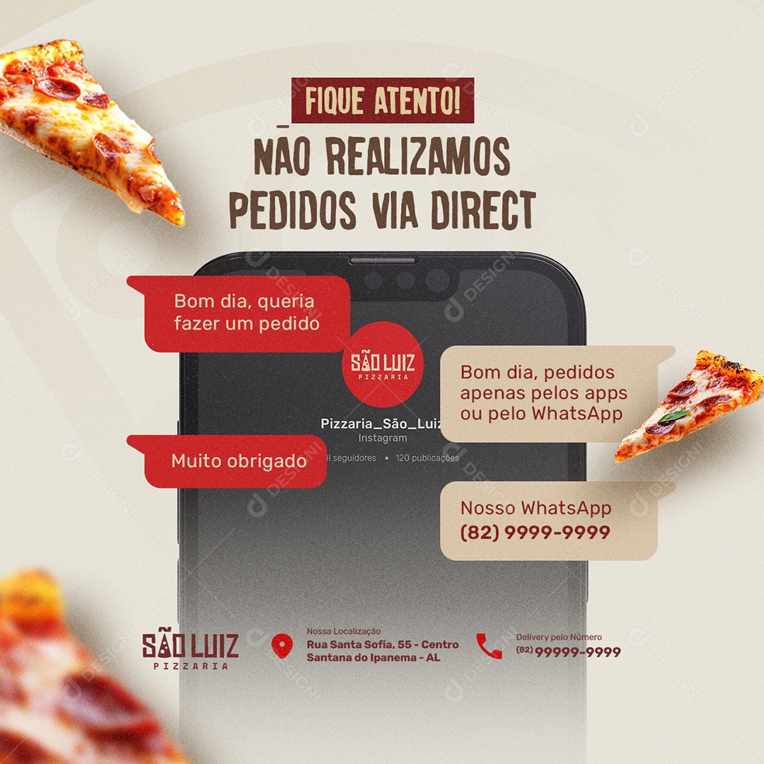 Pizzaria Fique Atento Social Media PSD Editável