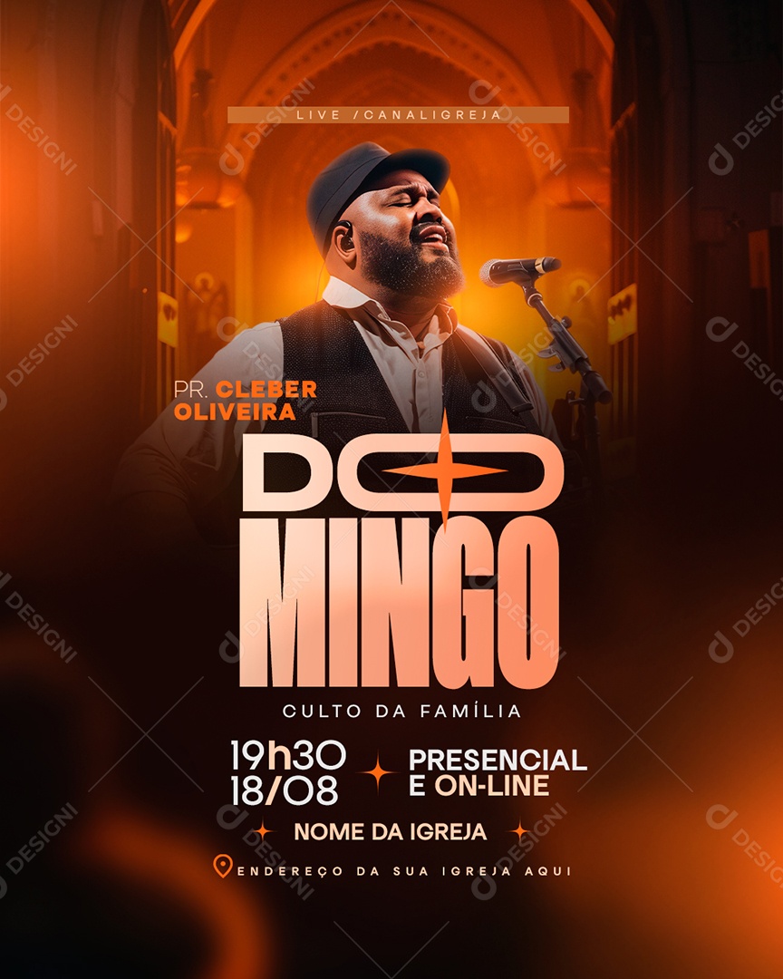 Gospel Pr Cleber Oliveira Domingo Culto Da Família Social Media PSD Editável