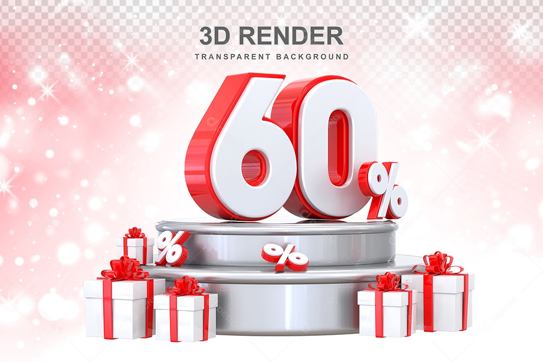 Pódio de Número Vermelho 60% Elemento 3D para Composição PSD