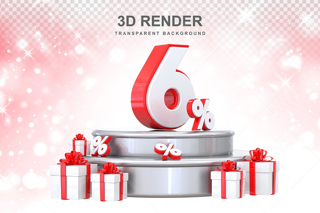Pódio de Número Vermelho 6% Elemento 3D para Composição PSD