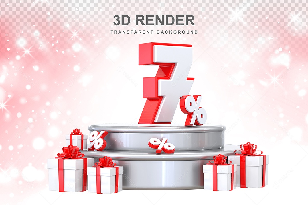 Pódio de Número Vermelho 7% Elemento 3D para Composição PSD