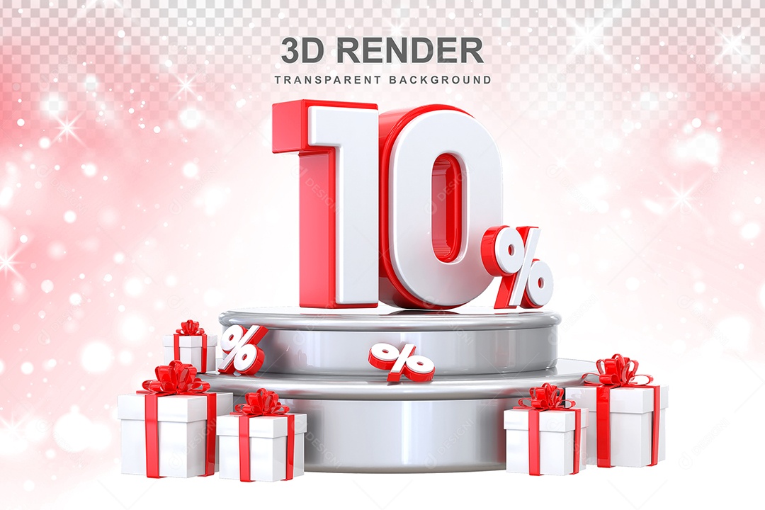 Pódio de Número Vermelho 10% Elemento 3D para Composição PSD