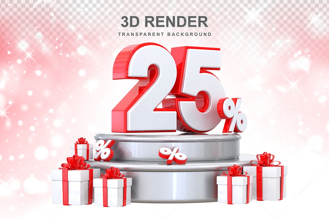 Pódio de Número Vermelho 25% Elemento 3D para Composição PSD