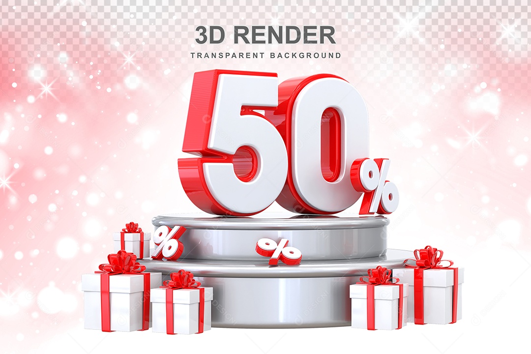 Pódio de Número Vermelho 50% Elemento 3D para Composição PSD