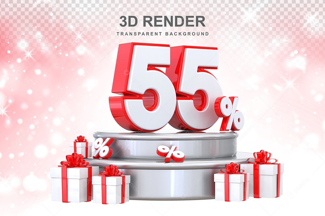 Pódio de Número Vermelho 55% Elemento 3D para Composição PSD