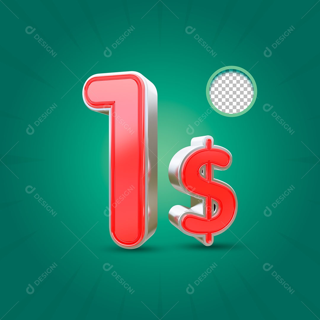 Número 3D 1 Dólar para Composição PSD