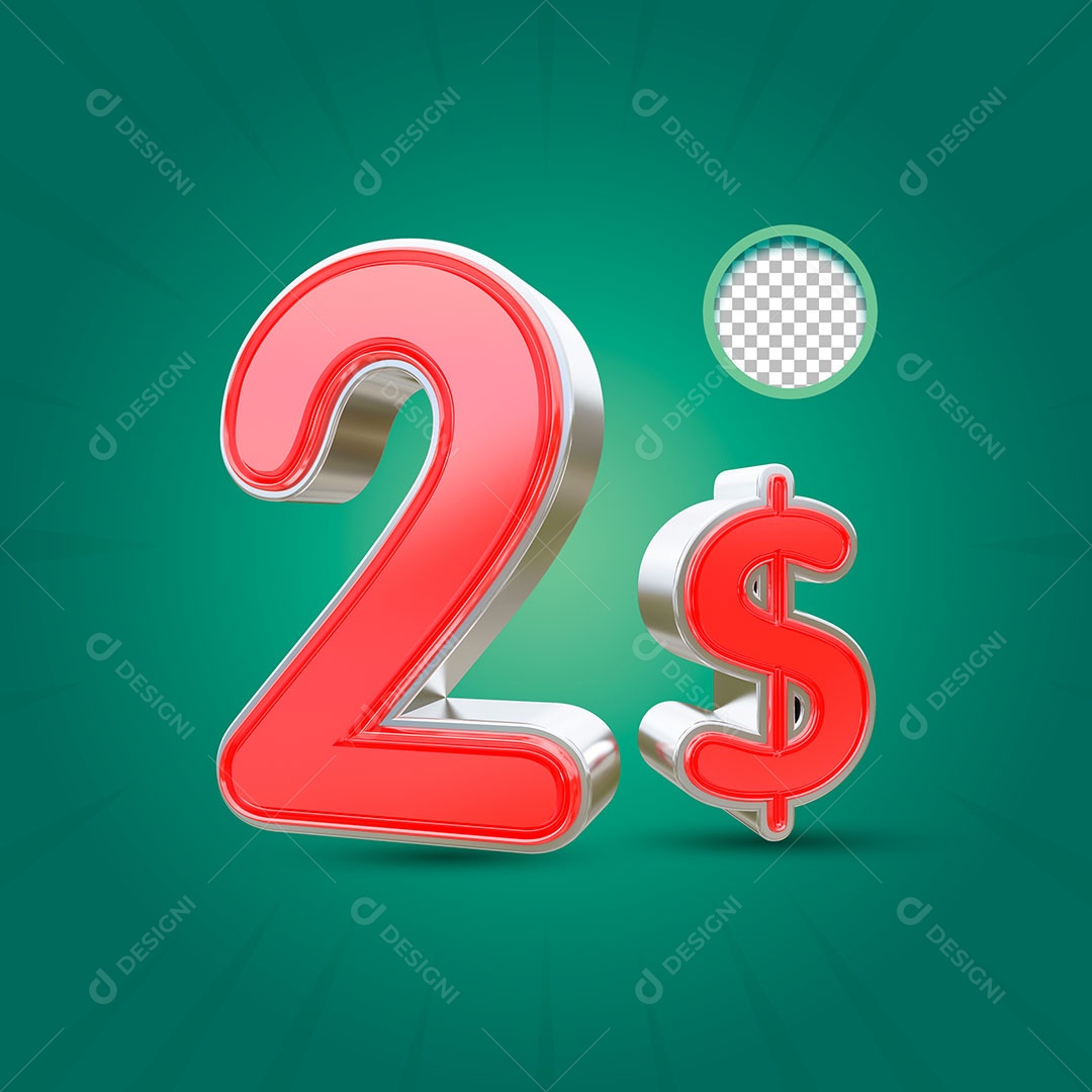 Número 3D 2 Dólares para Composição PSD