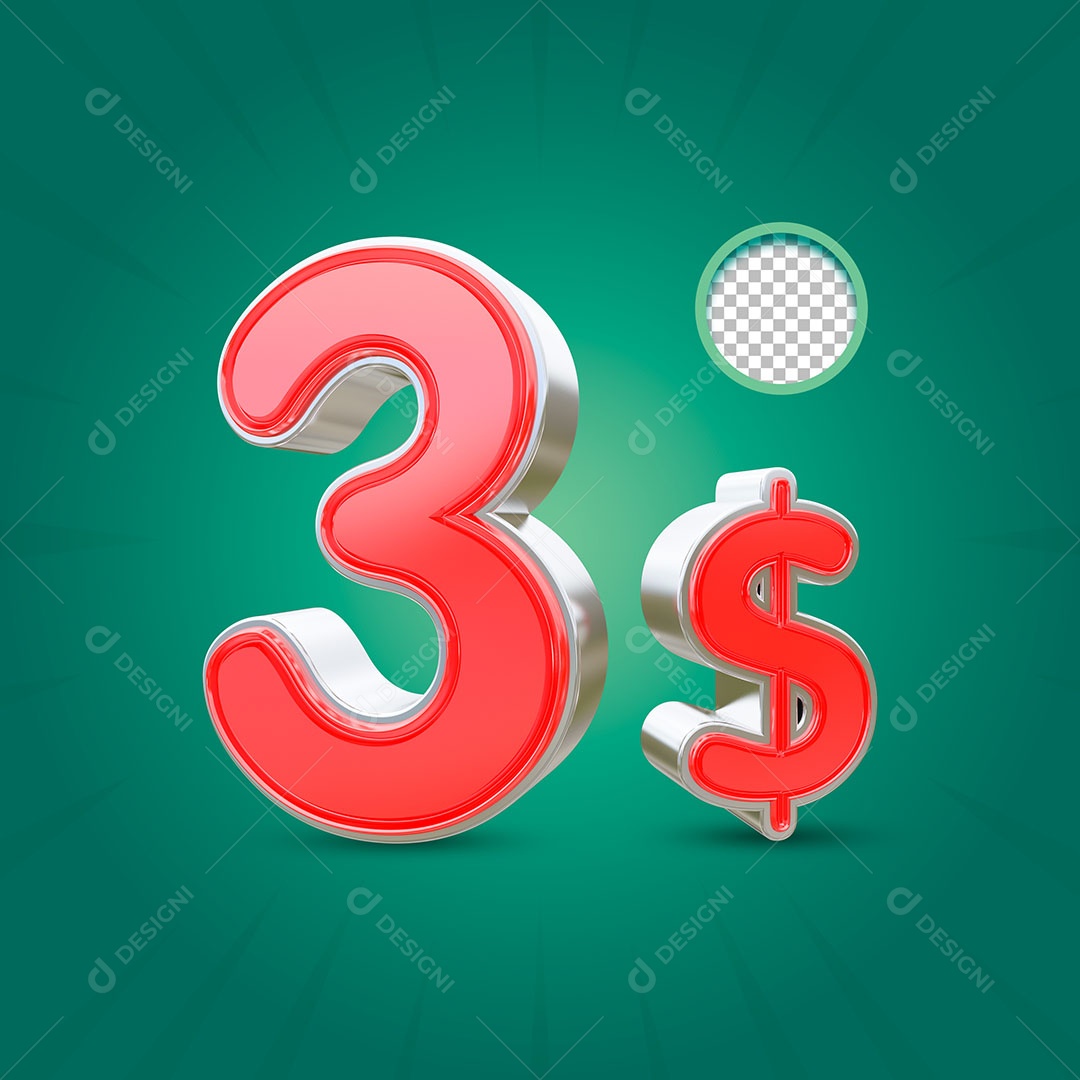 Número 3D 3 Dólares para Composição PSD