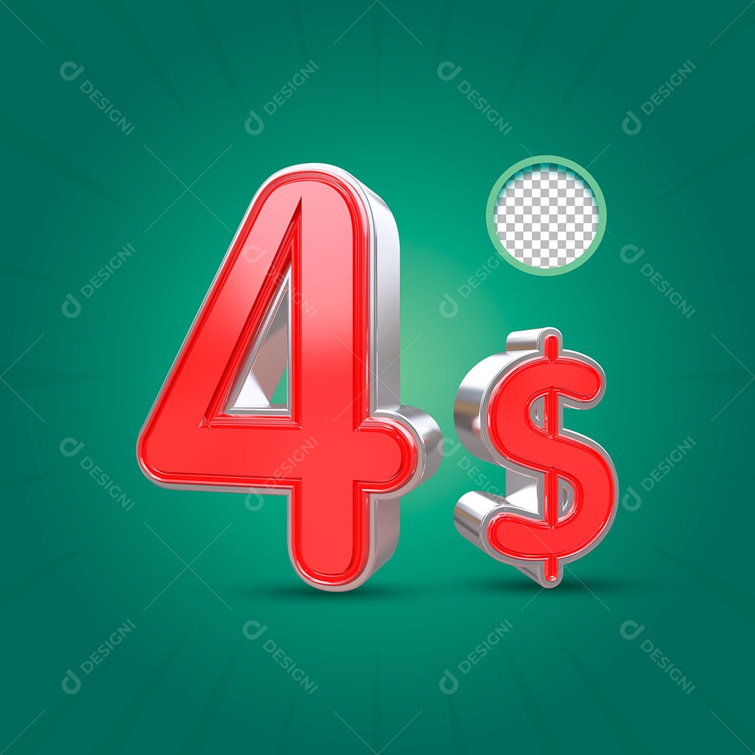 Número 3D 4 Dólares para Composição PSD