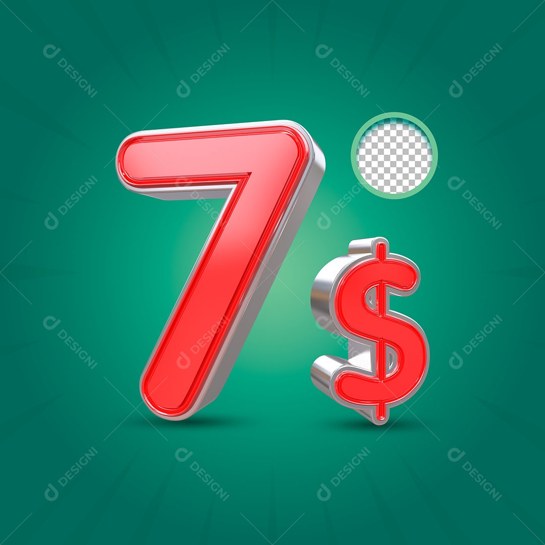 Número 3D 7 Dólares para Composição PSD