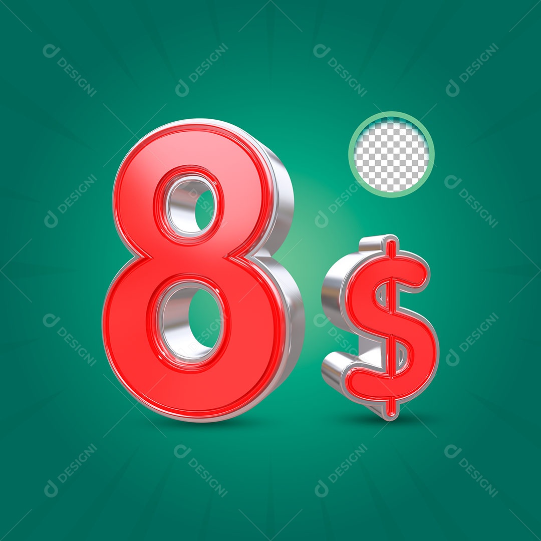 Número 3D 8 Dólares para Composição PSD