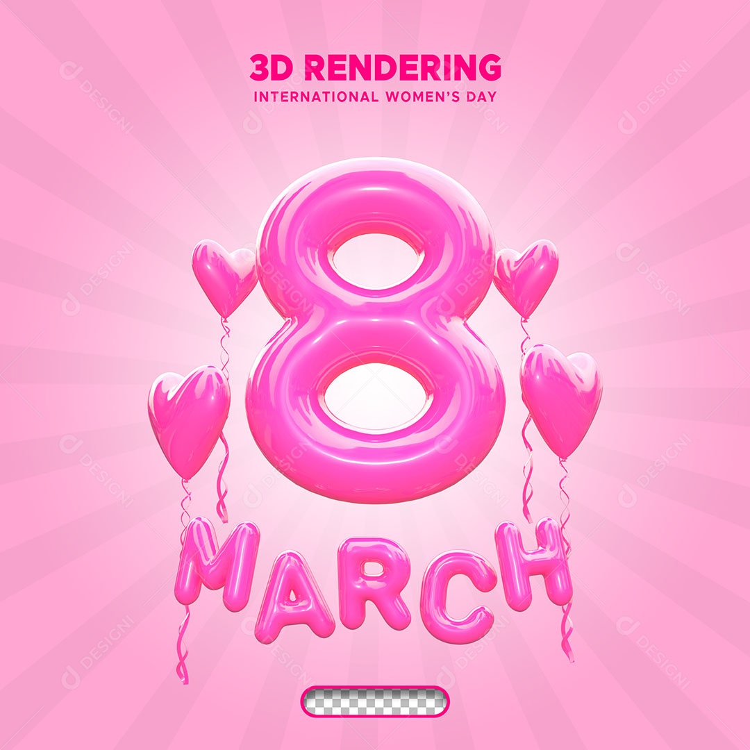 Elemento 3D do Dia das Mulheres 8 de Março Composição PSD