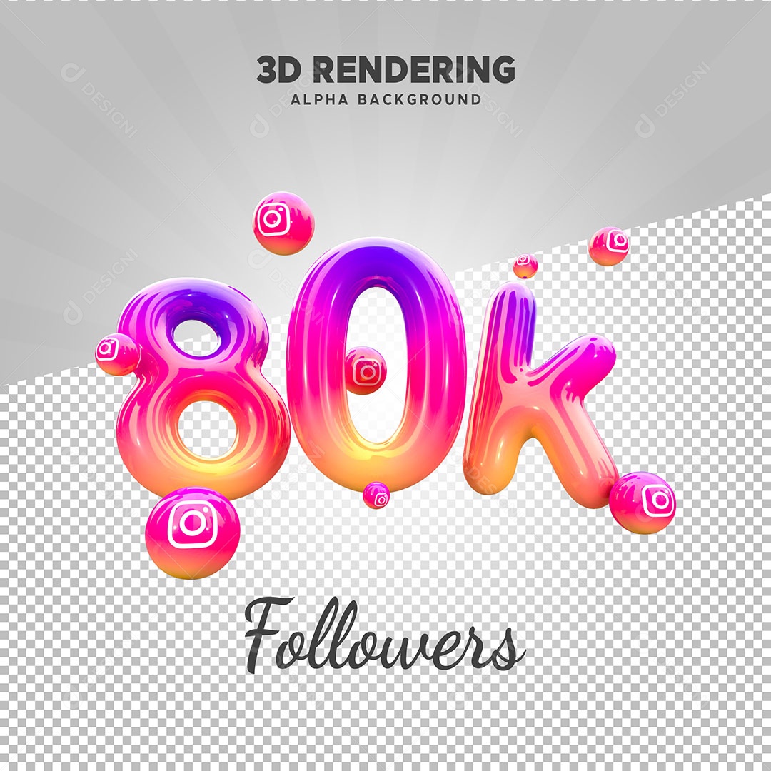 Obrigados Pelos 80k no Instagram Elemento 3D para Composição PSD