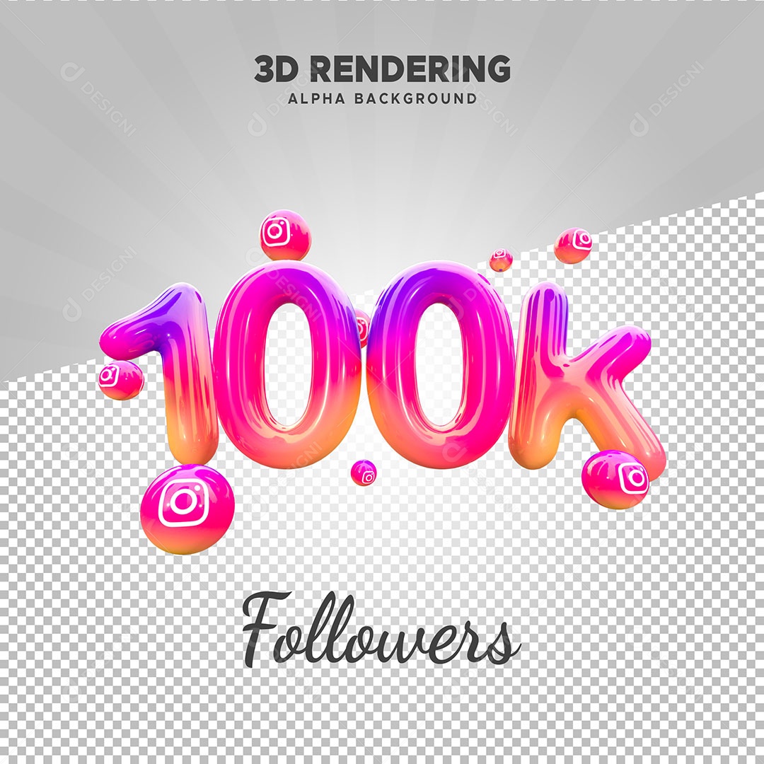 Obrigados Pelos 100k no Instagram Elemento 3D para Composição PSD