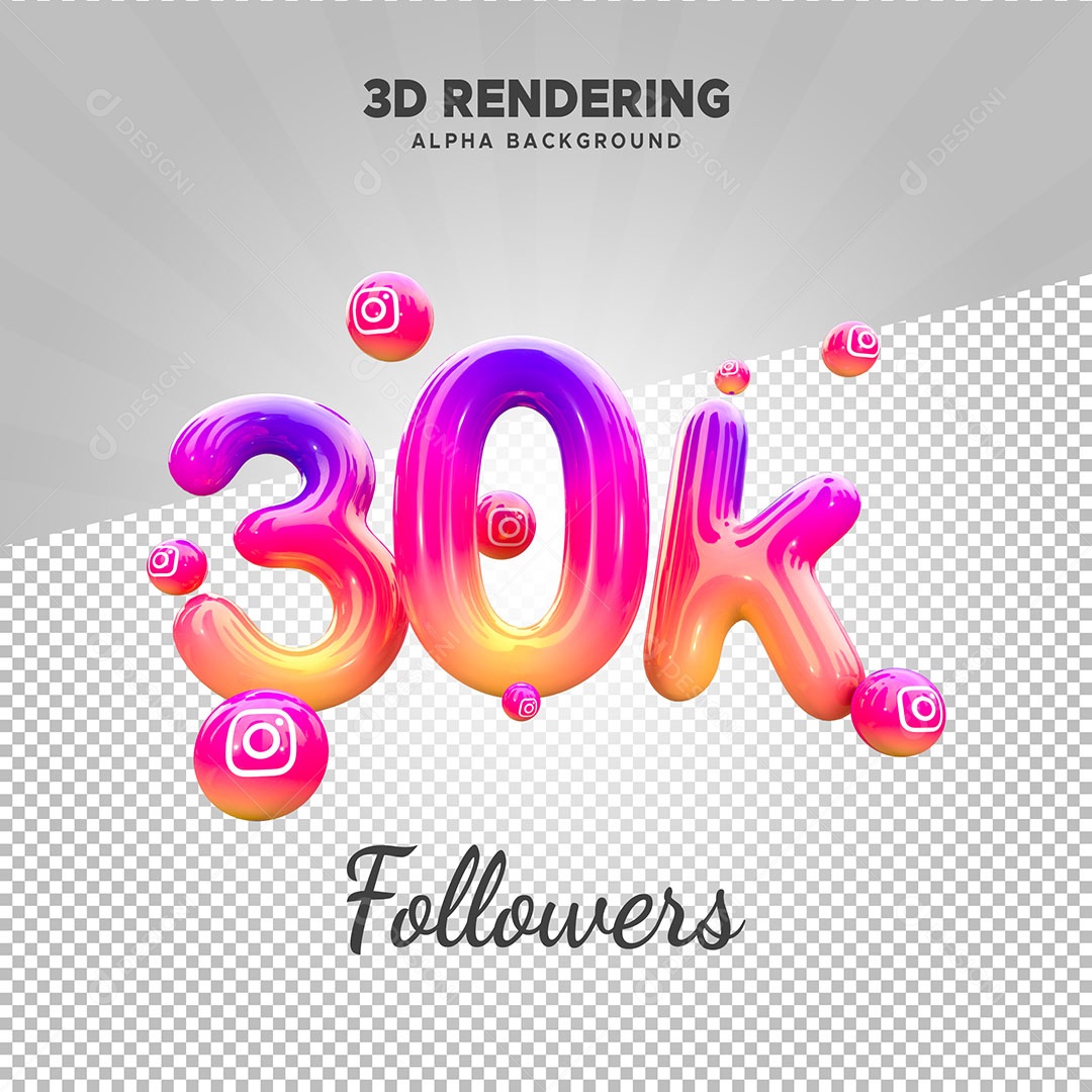 Obrigados Pelos 30k no Instagram Elemento 3D para Composição PSD