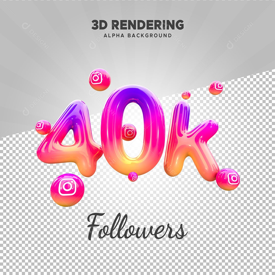 Obrigados Pelos 40k no Instagram Elemento 3D para Composição PSD