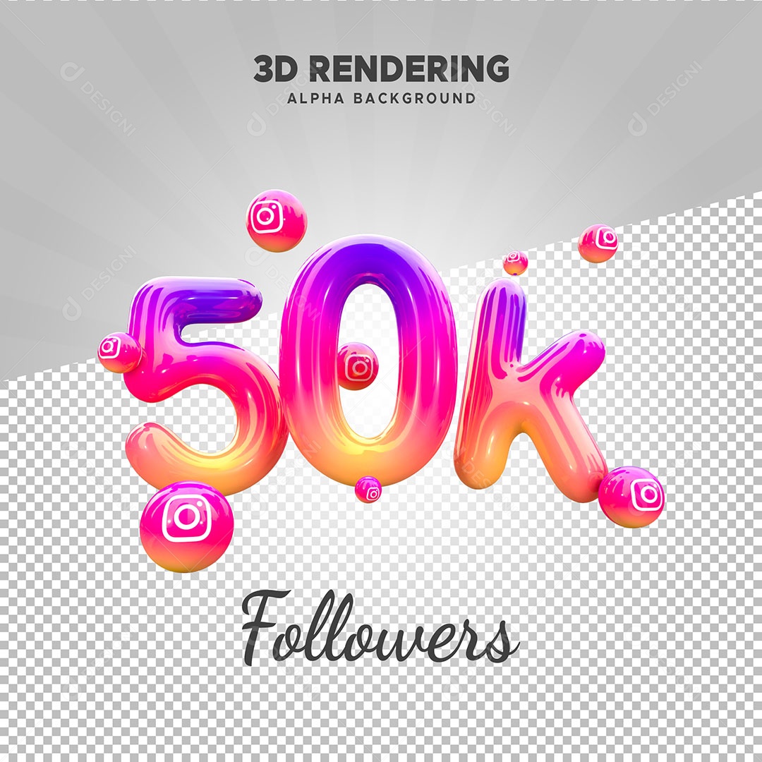 Obrigados Pelos 50k no Instagram Elemento 3D para Composição PSD