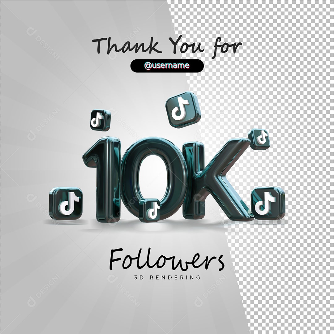 Obrigados Pelos 10k no Tik Tok Elemento 3D para Composição PSD