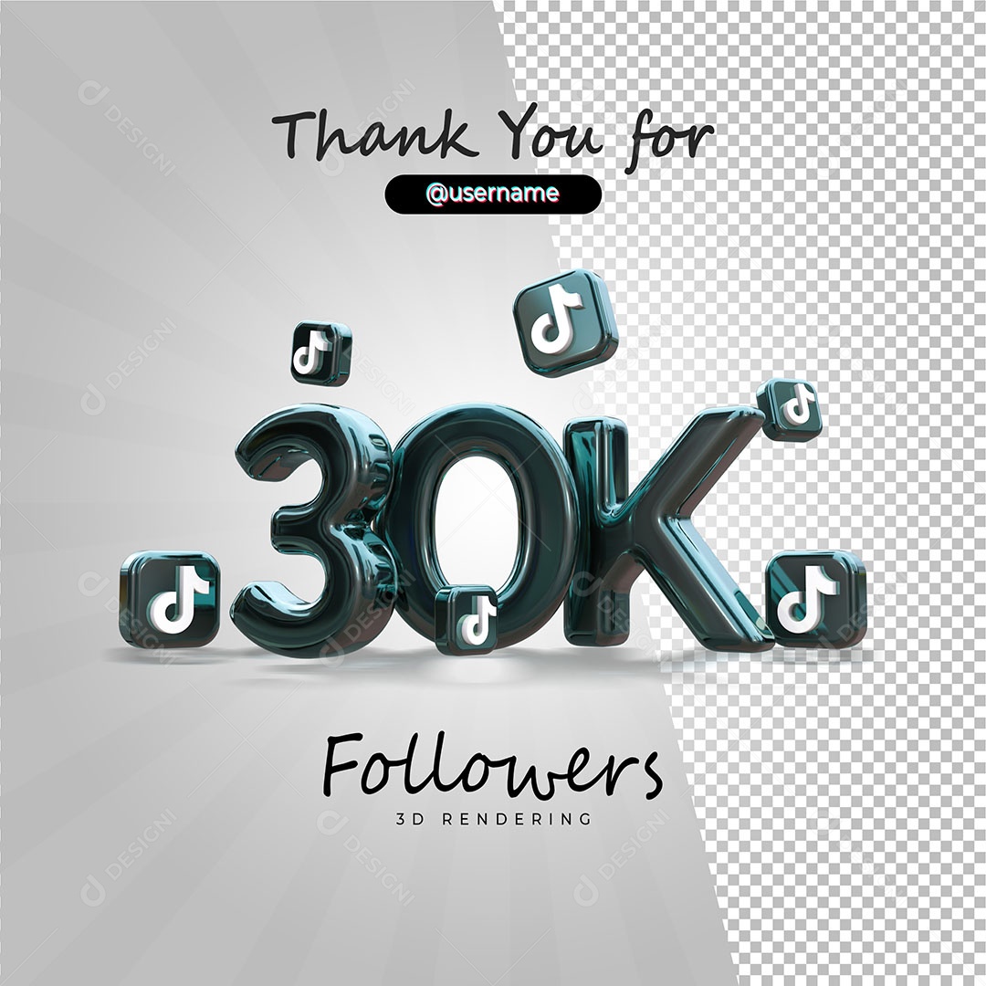 Obrigados Pelos 30k no Tik Tok Elemento 3D para Composição PSD