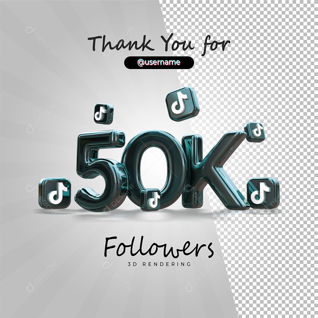 Obrigados Pelos 50k no Tik Tok Elemento 3D para Composição PSD