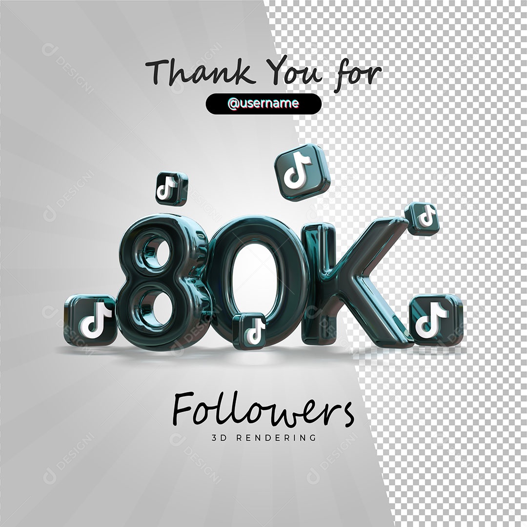 Obrigados Pelos 80k no Tik Tok Elemento 3D para Composição PSD