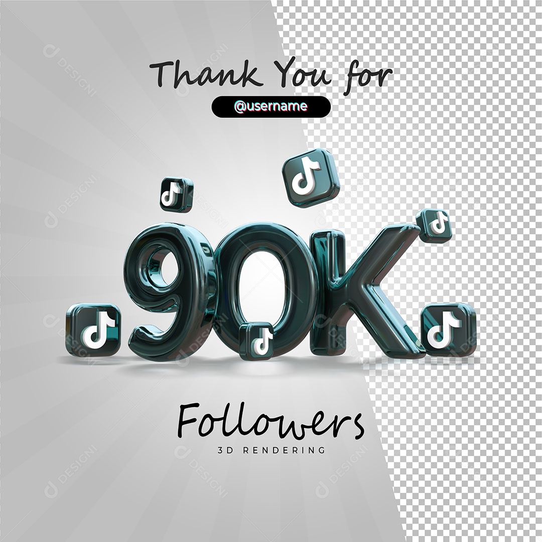 Obrigados Pelos 90k no Tik Tok Elemento 3D para Composição PSD