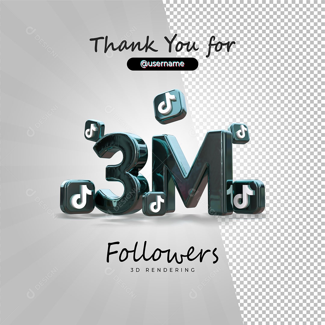 Obrigados Pelos 3 Milhões no Tik Tok Elemento 3D para Composição PSD